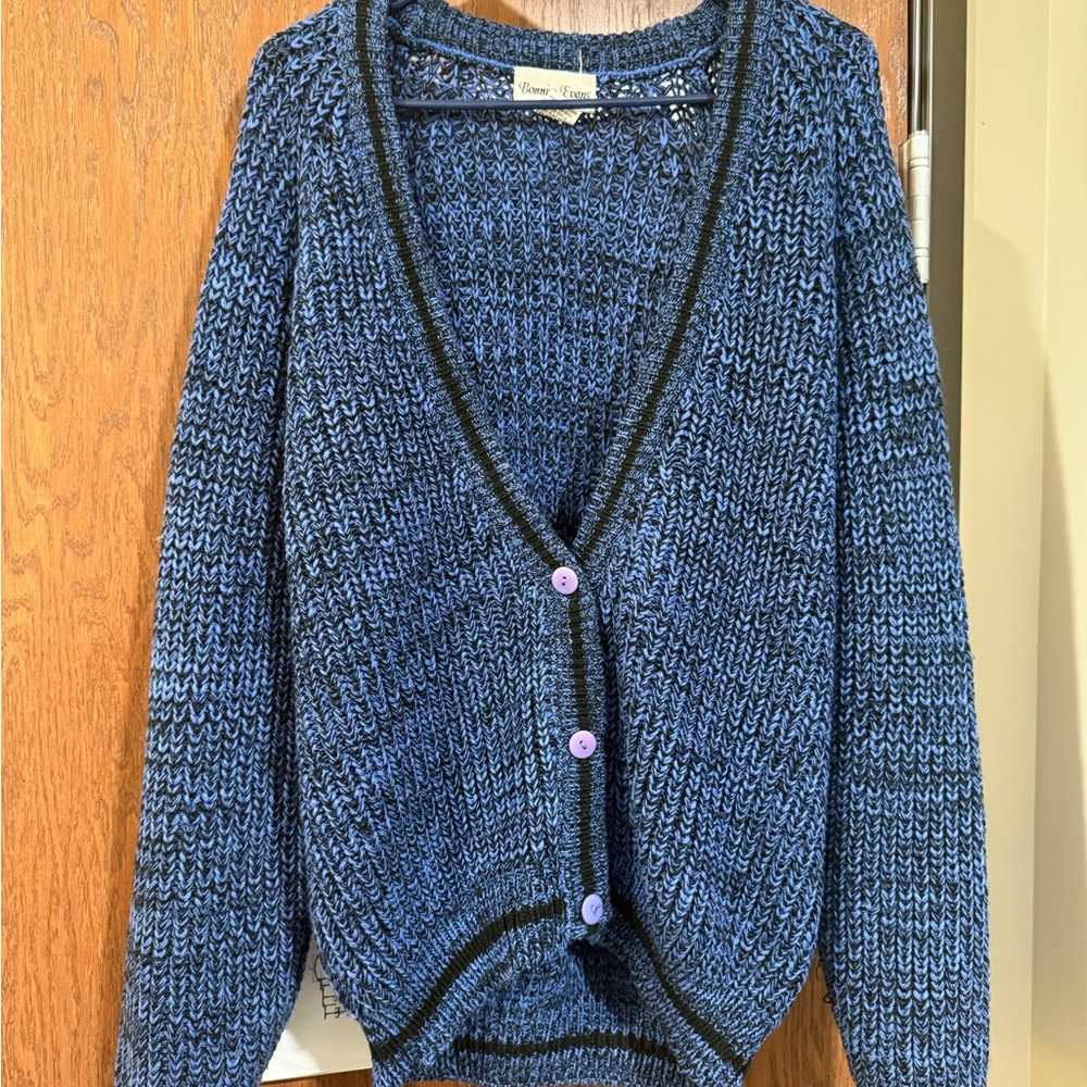 Chic Blue and Black Women's Cardigan